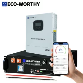 Система резервного живлення ECO-WORTHY 48 V 100 Ah LiFePO₄ + 3000 W Hybrid Inverter